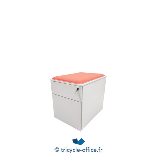 Tricycle Office Mobilier Bureau Occasion Caisson Blanc 2 Tiroirs STEELCASE Petit Pouf Orange (2)