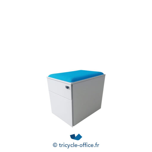 Tricycle Office Mobilier Bureau Occasion Caisson Blanc 2 Tiroirs STEELCASE Petit Pouf Bleu (3)