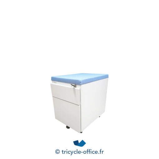 Tricycle Office Mobilier Bureau Occasion Caisson Blanc 2 Tiroirs STEELCASE Pouf Bleu Ciel (2)