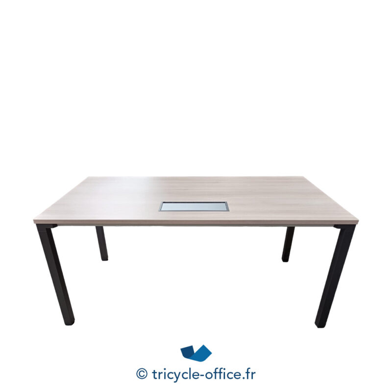 Table Bureau En Verre Sablé – 80 X 160 Cm – Piétement Acier Inoxydable – Occasion