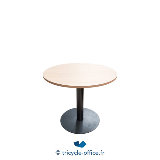 Tricycle-Office-mobilier-bureau-occasion-Table-ronde-bois-piètement-noir-91-cm