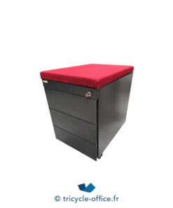 ART4521 Caisson MAJENCIA noir 3 tiroirs pouf rouge