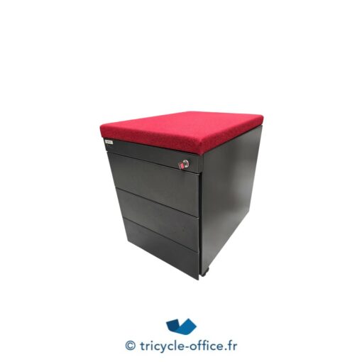 ART4521 Caisson MAJENCIA noir 3 tiroirs pouf rouge