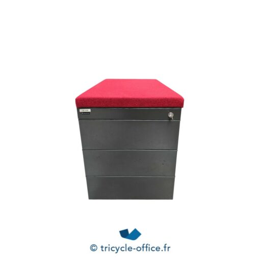 ART4521 Caisson MAJENCIA noir 3 tiroirs pouf rouge